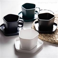 哑光陶瓷咖啡杯碟组合 咖啡厅餐厅陶瓷杯碟 北欧拿铁咖啡杯