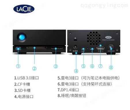 雷孜LaCie 4TB Type-C/雷电3 DP端口 USBCF卡槽 SD卡槽 1big存储