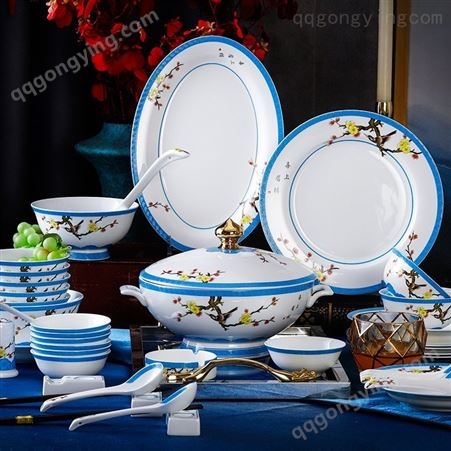 合燊陶瓷餐具碗盘碟套装家用 68头新中式喜上眉梢碗碟乔迁礼品