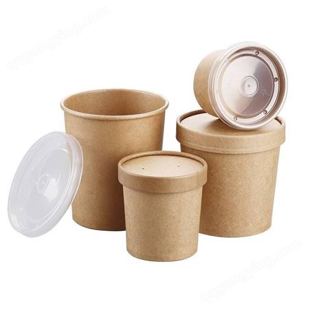 雅惠 一次性纸碗 定制商用打包盒 牛皮纸汤桶 圆形餐盒