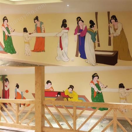 艺彩门店饭店墙体彩绘 创意涂鸦 时尚室内壁画设计定制