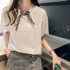 夏季韩版学生新款小心机蝴蝶结绑带宽松短款设计感短袖T恤上衣女