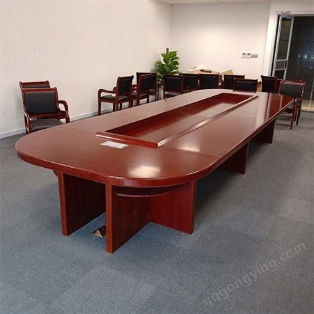 办公会议桌长桌椭圆形贴实木皮大型会议室油漆开会会客桌椅