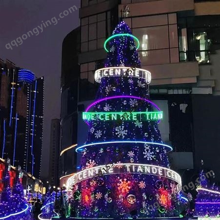 紫色大型圣诞树_鑫振出售_霓虹灯缠绕挂枝框架组合圣诞树