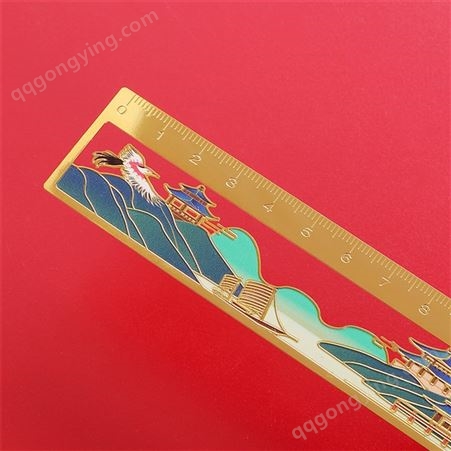 定制黄铜金属拉丝镂空雕刻数码彩印中国风刻度尺子书签