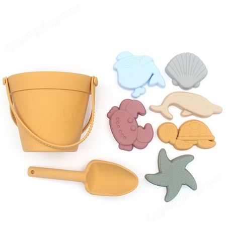 厂家批发夏季食品级硅胶沙滩玩具铲子玩具桶套装海边吸收儿童玩具