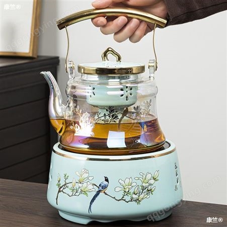 电陶炉煮茶器贝彩烧玻璃侧把蒸茶壶套装家用客厅烧水壶泡茶炉